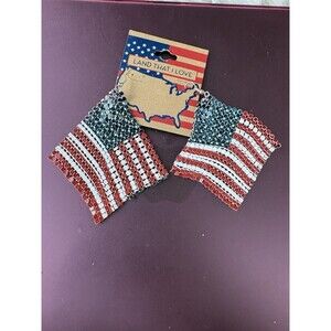 Patriotic earrings Red White Blue USA American Flag earrings 4th July metal mesh